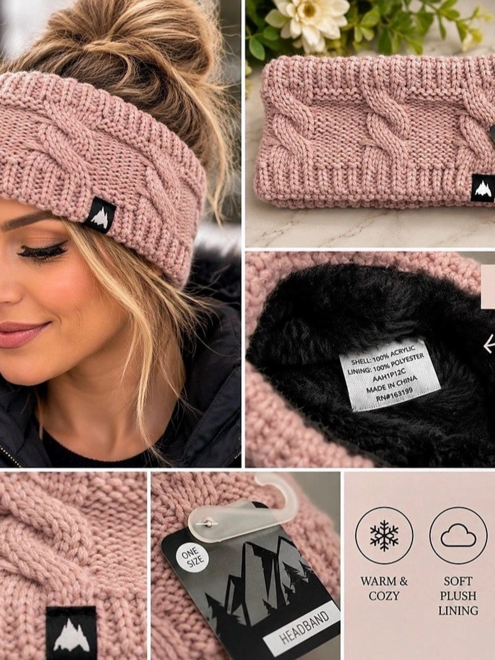 Cable Knit Headband in Pink NWT